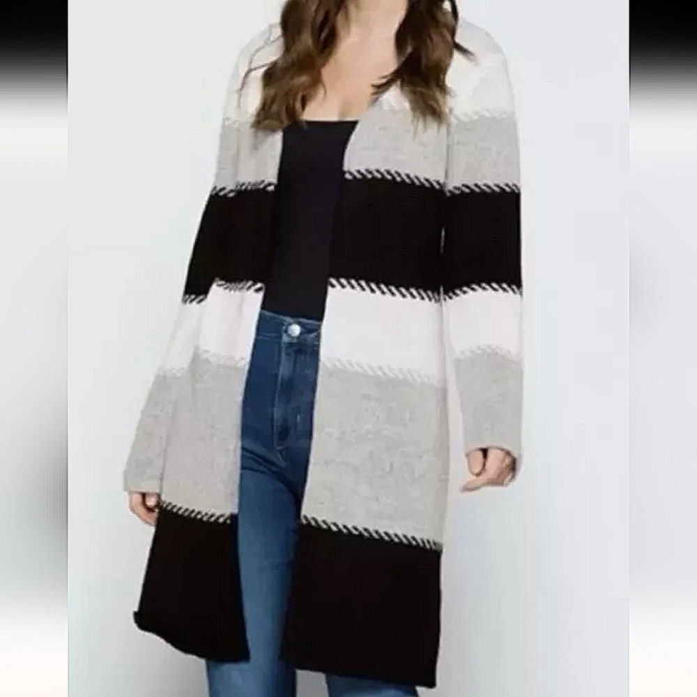 2/$30 Fortune + Ivy Women's Tri Color Open Front Long Sleeve Knit Cardigan XS